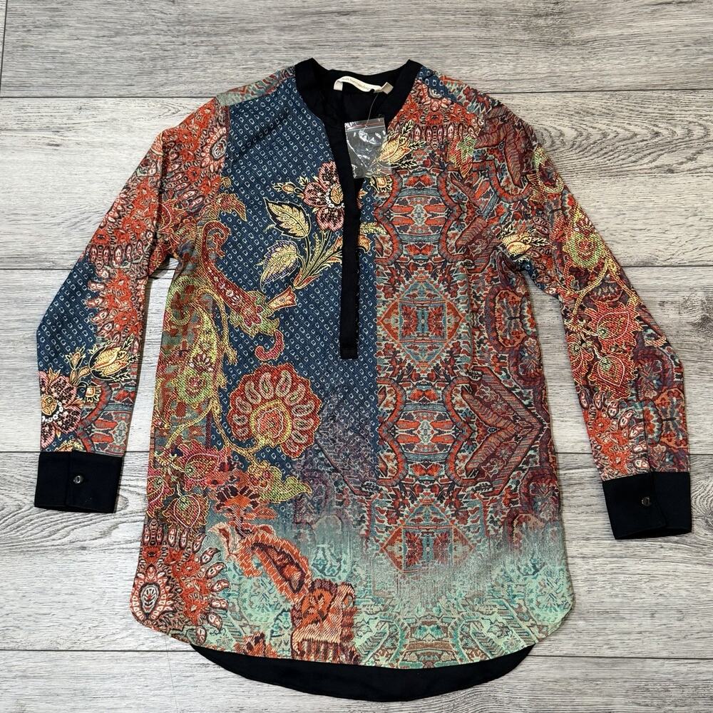 Soft Surroundings Tunic Top Size PXS Autumn Haze Agra Long Sleeve V-Neck Boho